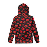 Black And Red Lips Pattern Print Pullover Hoodie