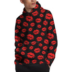 Black And Red Lips Pattern Print Pullover Hoodie