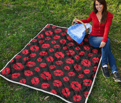 Black And Red Lips Pattern Print Quilt
