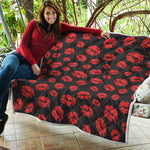 Black And Red Lips Pattern Print Quilt