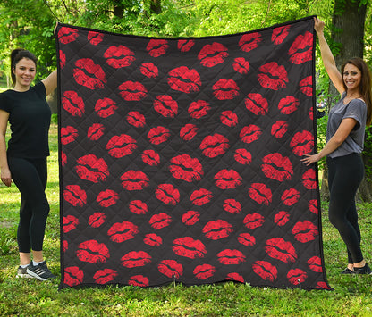 Black And Red Lips Pattern Print Quilt
