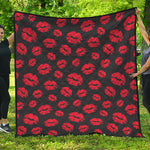 Black And Red Lips Pattern Print Quilt
