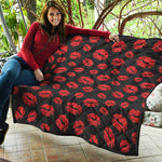 Black And Red Lips Pattern Print Quilt
