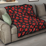 Black And Red Lips Pattern Print Quilt