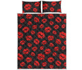 Black And Red Lips Pattern Print Quilt Bed Set