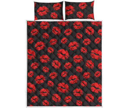 Black And Red Lips Pattern Print Quilt Bed Set