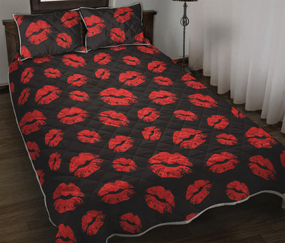 Black And Red Lips Pattern Print Quilt Bed Set