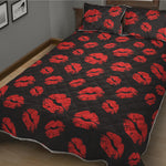 Black And Red Lips Pattern Print Quilt Bed Set