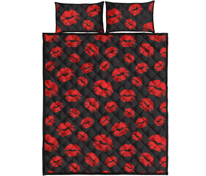 Black And Red Lips Pattern Print Quilt Bed Set