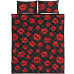 Black And Red Lips Pattern Print Quilt Bed Set