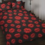 Black And Red Lips Pattern Print Quilt Bed Set