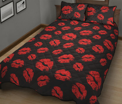 Black And Red Lips Pattern Print Quilt Bed Set