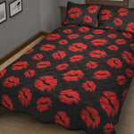Black And Red Lips Pattern Print Quilt Bed Set