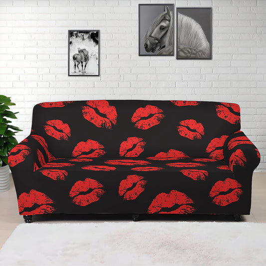 Black And Red Lips Pattern Print Sofa Cover
