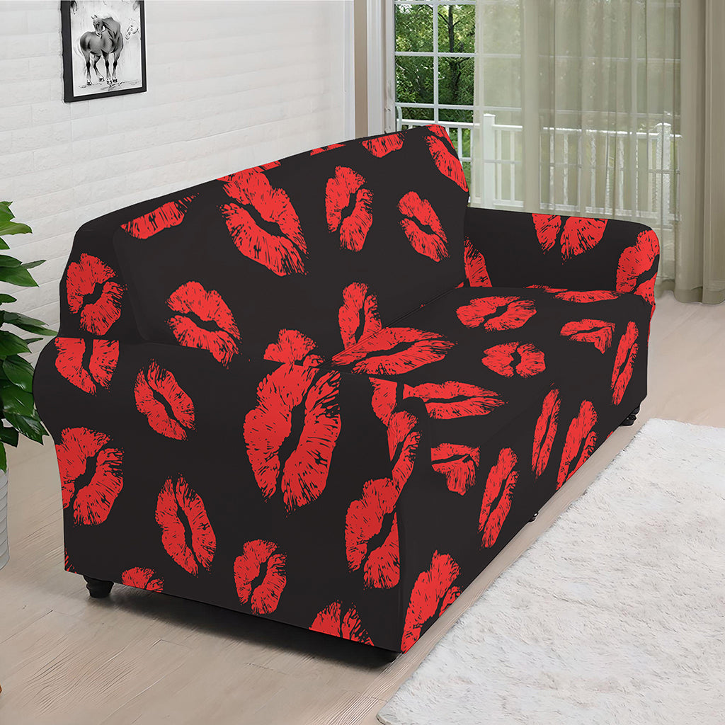Black And Red Lips Pattern Print Sofa Cover