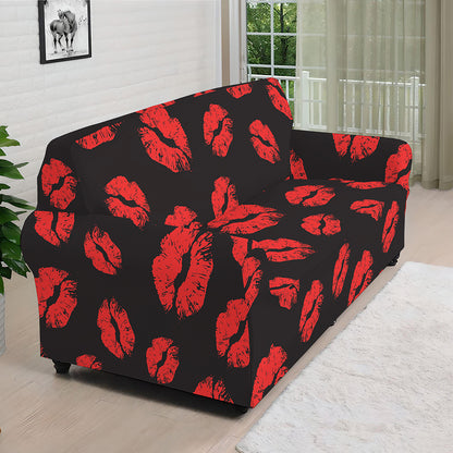 Black And Red Lips Pattern Print Sofa Cover