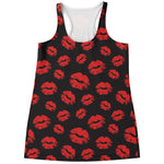 Black And Red Lips Pattern Print Women's Racerback Tank Top