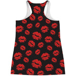 Black And Red Lips Pattern Print Women's Racerback Tank Top