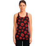 Black And Red Lips Pattern Print Women's Racerback Tank Top