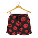 Black And Red Lips Pattern Print Women's Shorts