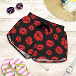 Black And Red Lips Pattern Print Women's Shorts