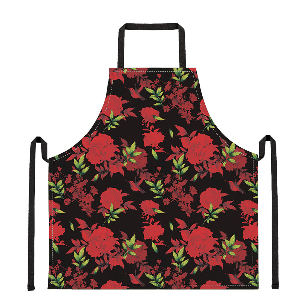 Black And Red Roses Floral Print Apron