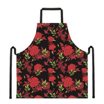 Black And Red Roses Floral Print Apron