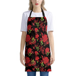 Black And Red Roses Floral Print Apron