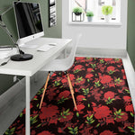 Black And Red Roses Floral Print Area Rug