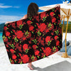 Black And Red Roses Floral Print Beach Sarong Wrap