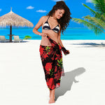 Black And Red Roses Floral Print Beach Sarong Wrap