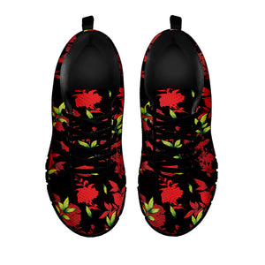 Black And Red Roses Floral Print Black Sneakers