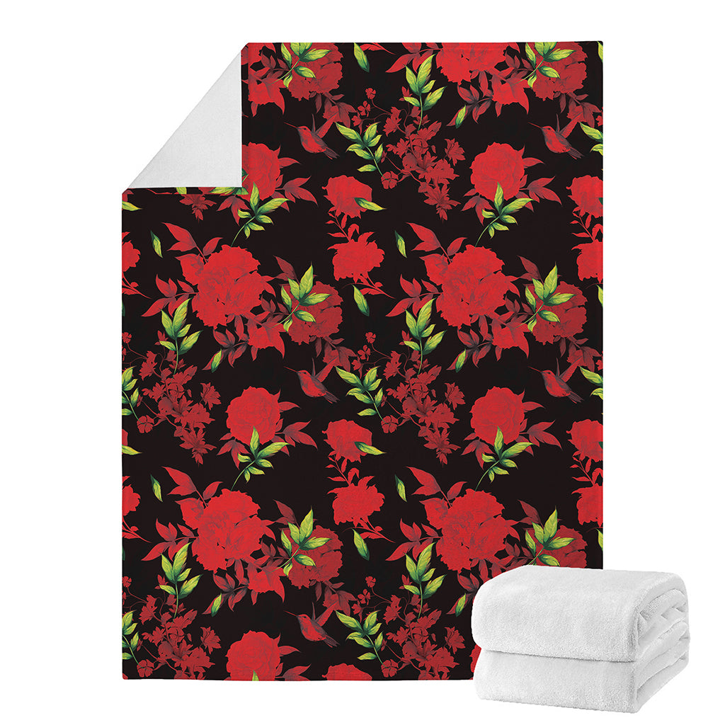 Black And Red Roses Floral Print Blanket