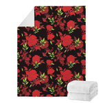 Black And Red Roses Floral Print Blanket