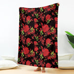 Black And Red Roses Floral Print Blanket