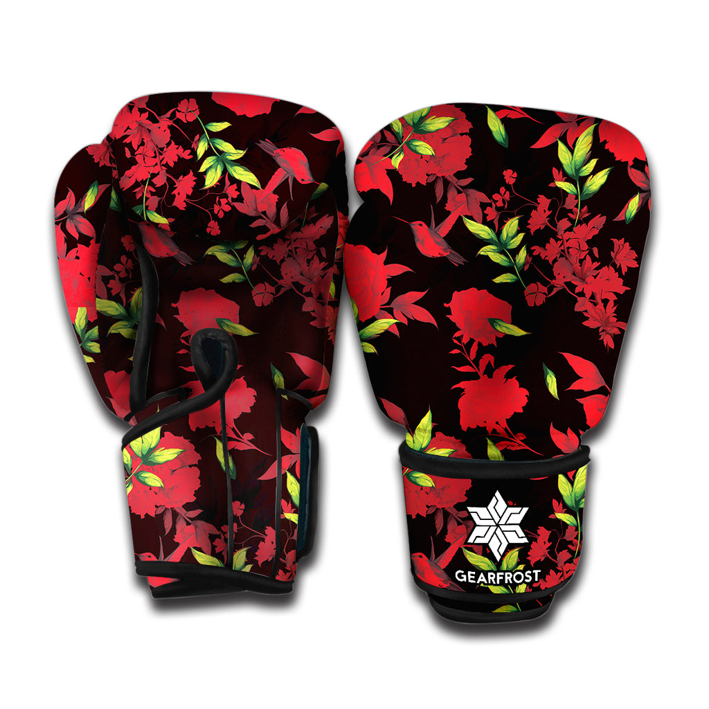 Black And Red Roses Floral Print Boxing Gloves