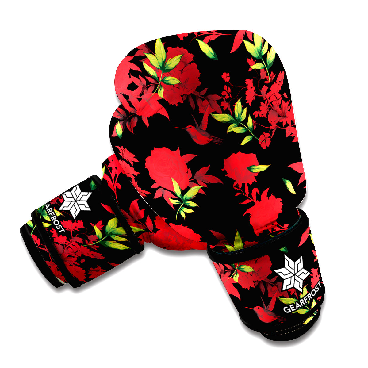 Black And Red Roses Floral Print Boxing Gloves