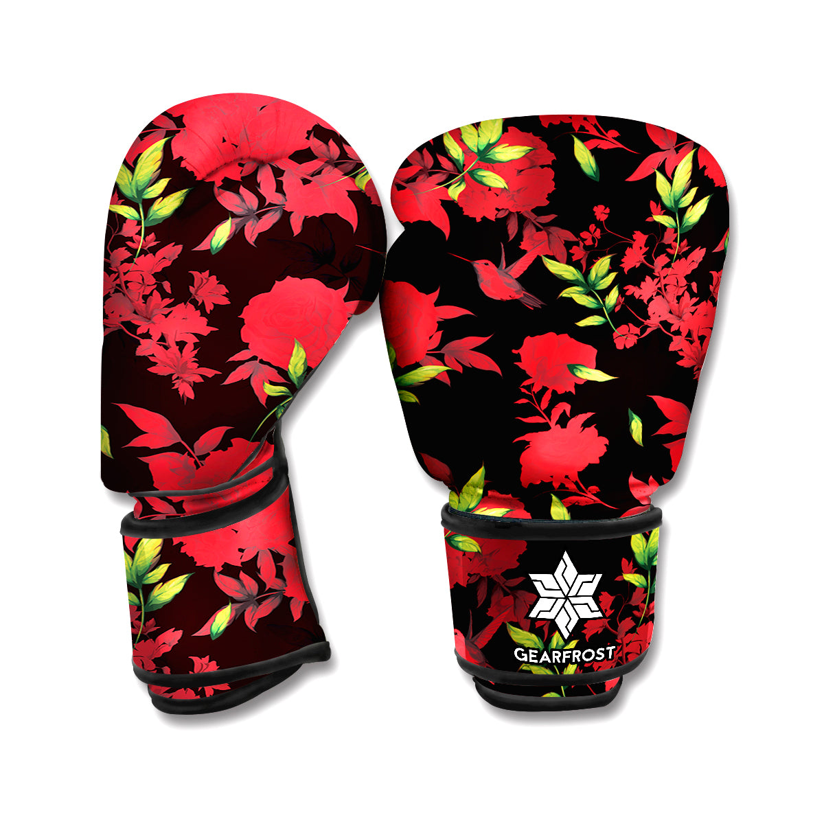 Black And Red Roses Floral Print Boxing Gloves