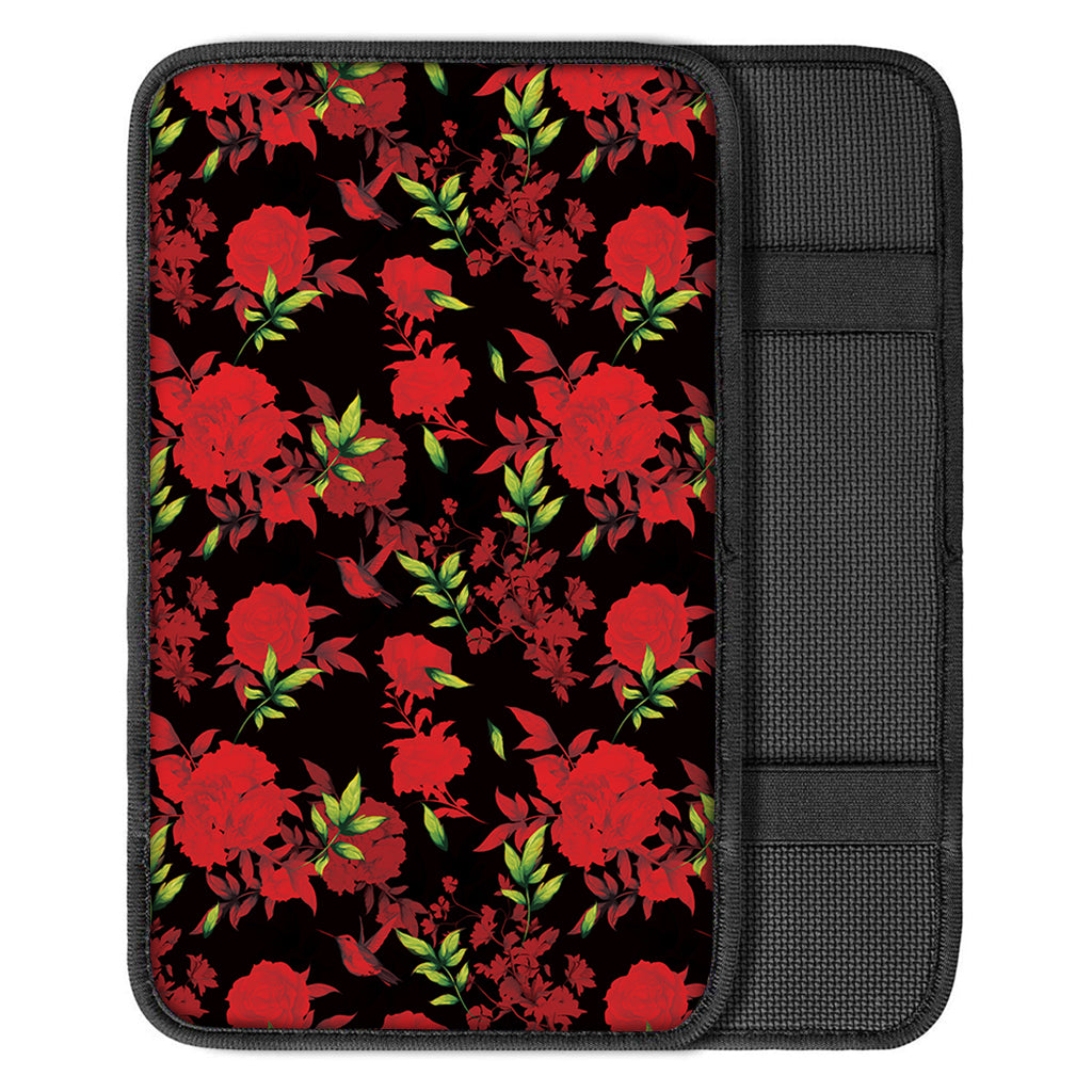 Black And Red Roses Floral Print Car Center Console Cover