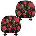 Black And Red Roses Floral Print Car Headrest Covers
