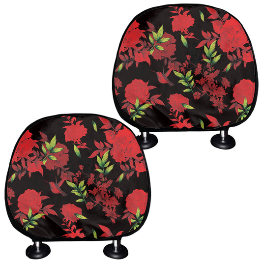 Black And Red Roses Floral Print Car Headrest Covers