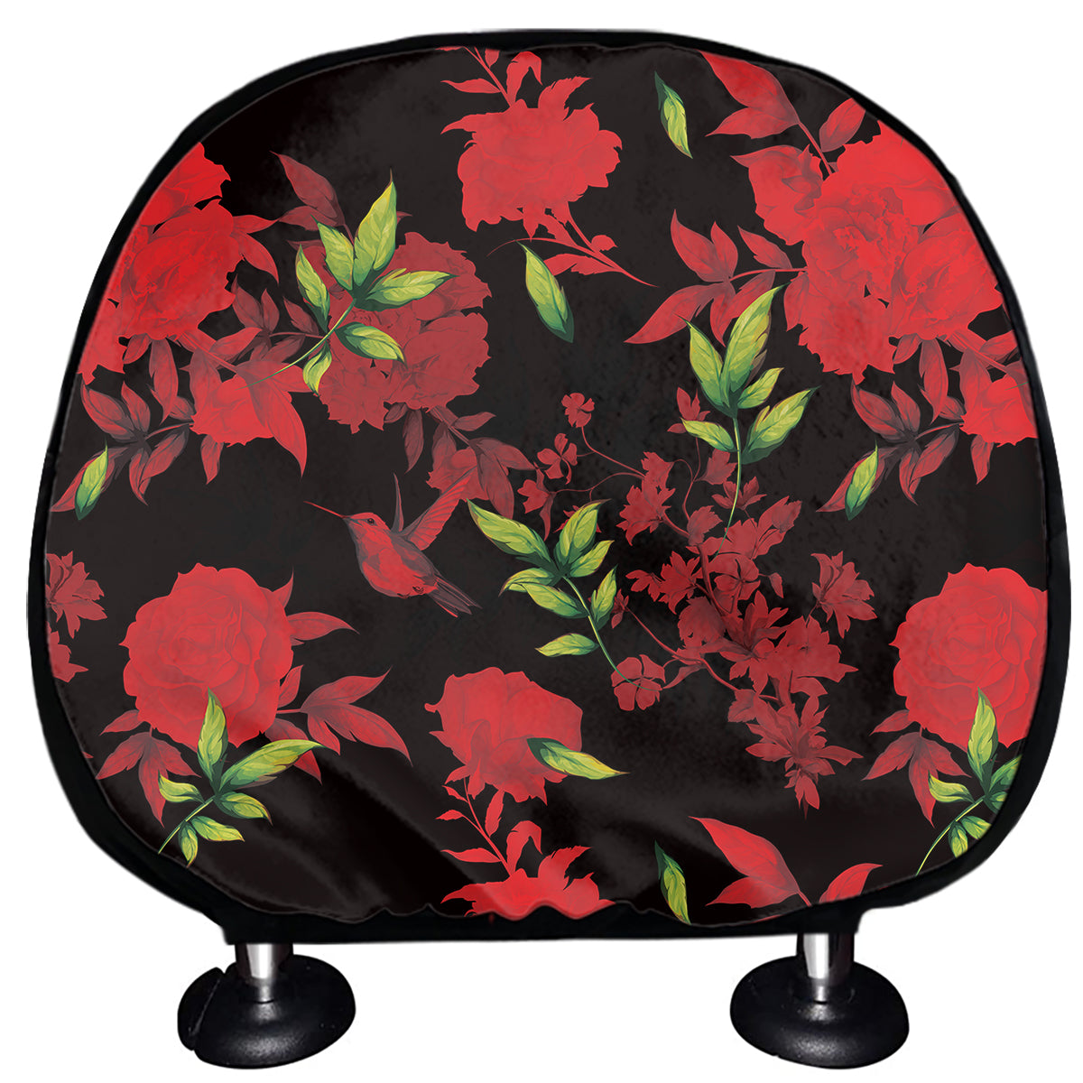 Black And Red Roses Floral Print Car Headrest Covers