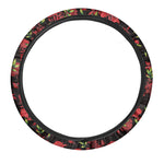 Black And Red Roses Floral Print Car Steering Wheel Cover