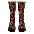 Black And Red Roses Floral Print Crew Socks