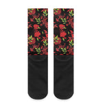 Black And Red Roses Floral Print Crew Socks