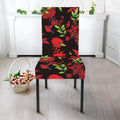 Black And Red Roses Floral Print Dining Chair Slipcover