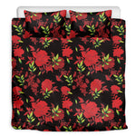 Black And Red Roses Floral Print Duvet Cover Bedding Set