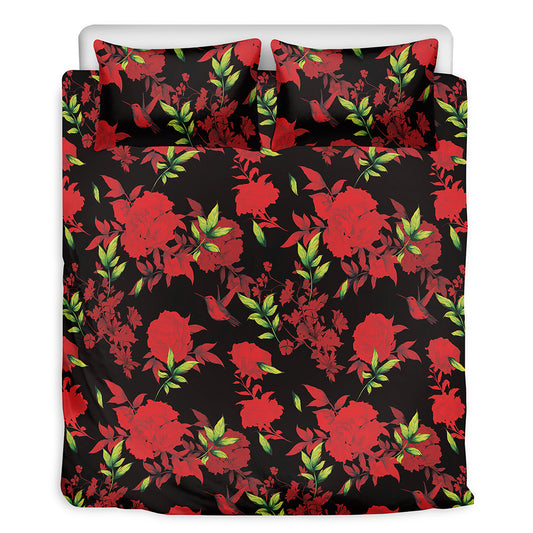 Black And Red Roses Floral Print Duvet Cover Bedding Set