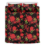 Black And Red Roses Floral Print Duvet Cover Bedding Set