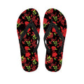 Black And Red Roses Floral Print Flip Flops